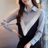 Blusas mujer de moda OL Chiffon blouse for women tops Spliced Solid ladies solid button korean clothing 8460 50 210427