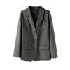 Veste de costume femme printemps automne style britannique loisirs design chic blazer pour femmes avec la chaîne tenue décontractée 210608