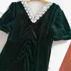女性のためのヴィンテージのレースのエッジの装飾ベルベットのドレスのためのエレガントパーティークラブvestidoフェミニーノ210514