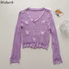 Knitted Thin Sweater Women Korean 3D Butterfly V Neck Long Sleeve Cardigan Coat Sun Protection Slim Cropped Tops 4j307 210519