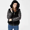 Véritable manteau de fourrure de lapin Rex avec capuche doudoune manches fourrure blouson à capuche avec manteau femmes 210928