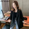 MATAKAWA Notched Suit Jacket Spring Sequined Sleeves Temperament Casual Jacket Women Double Breasted Blazer Women 210513