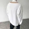 Idefb jesień spersonalizowany fałszywy dwuczęściowy dwuwarstwowy dzianina niszowa męska koszulka z długim rękawem Koreański luźny pulower topy 9Y9194 220115