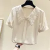 Femmes printemps été Style en mousseline de soie Blouses chemises dame décontracté à manches courtes col claudine en mousseline de soie Blusas hauts ZZ0792 210401