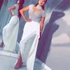 Modest White Beaded Mermaid Side Split Prom Dresses Scoop Neck Short Sleeve Arabic Dubai Party Gown Satin Vestidos De Fiesta 322