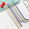 6*215mm Colorful Stainless Steel Straws Reusable Straight and Bent Drinking Straw Cleaning Brush for Home Kitchen Bar