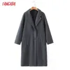 Tangada Women Winter Gray Thick Woolen Coats With Button Loose Long Sleeves Pocket Ladies Elegant OverCoat 2Z18 211118