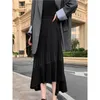 Korean Irregular Skirt Sweet Pleated Chiffon Women Autumn Winter Faldas Largas Elegantes Black High Waist s 210421
