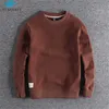 Vintage Männer Fleece Casual Langarm Pullover Männlich Japan Stil Hohe Qualität Patchwork Deer Horn Stickerei Pullover Strickwaren Top 211014