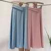 Frühling Sommer Lange Büro Röcke Frauen Elegante Koreanische Stil Blau Ästhetische Hohe Taille Midi Rock Weibliche Damen 210421