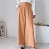 BLSQR Fashion Women Solid Suit Pants Trousers Zipper Pockets Buttons Office Lady Wide Leg Pantalon 210430