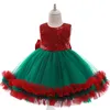 Robes de fille pour tout-petit fille bling bling rouge en mailles en dentelle Big Bow Christmas