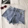 Sommar hög midja blå denim shorts kvinnor brev broderi koreanska bottoms kvinna streetwear jeans rippade 210525