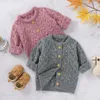 Outono inverno bebê meninos meninas puro cor oco out knit jaqueta infantil crianças menino menina luva longa casaco casaco vestuário 210429