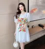 Sommar koreanska mode vit chiffong vintage klänning falsk tvådelad bowknot kortärmad sexig fest mini 210519