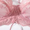 Briefs Panties Pink Ultra-Thin Lace Bra And Panty Sets For Women Plus Size Underwire Push Up Transparent Underwear Sexy Lingerie A B C D E Cup L2304