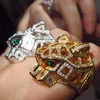 Grandi anelli testa di leopardo pavimentati Cubic Zirconia Stone Animal Hollow Panther Ring per uomini o donne gioielli per feste in rame 2020 Y0723