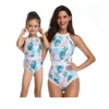 Mother Daughter Swimsuit Clothes Printing piece double lotus leaf Parent-Child Swimwear Family Matching Outfits 210724