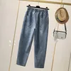 Frühling Sommer Korea Mode Frauen Elastische Taille Lose Beiläufige Baumwolle Denim Harem Hosen Vintage Stickerei Jeans S920 210512