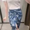 Women Fashion With Knot Printed Front Vent Midi Skirt Vintage High Waist Back Zipper Female Skirts Mujer 210507