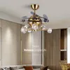 Takfläktar Nordic Golden Fan Crystal Chandelier Atmosphere vardagsrum sovrummet tyst med ljus fjärrkontroll