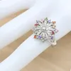 Brincos Colar Forma de Flor Multi Cor Zircônia Prata conjuntos de jóias para mulheres anel de pulseira de casamento com caixa de presente