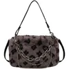 Umhängetaschen Winter Leopard Fell Damentasche Dicke Kette Weiß Rosa Vintage Luxus Designer Handtasche