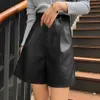 Boosty Bermuda Shorts Imitation PU Leather Women's Autumn Winter Loose Wide Leg Black Knee-Length Trouser 210724