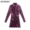 KPYTOMOA Femmes 2021 Chic Mode Plissé Velours Mini DrVintage Manches Longues Boutonné Robes Féminines Robes Mujer X0529