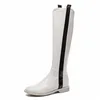 Winter Western Boots Dames Natuurlijke Lederen Platte Knie Hoge Gemengde Kleuren Rits Schoenen Dames Daling Maat 34-39 210517