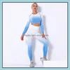 Exercice Fitness Porter Athlétique Vêtements De Plein Air Sports En Plein Air Yoga Tenues Femmes Automne Dégradé De Couleur Sans Couture À Tricoter Ensemble Gym Serré E