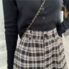 Einfache Vintage Plaid Kausale lange Frauen Hosen Straßenmode Gerade breite Beinhose 211101