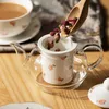 Set teiera fiore rosa stile europeo Phnom Penh tazza e piattino cucina casa tazza da caffè ceramica smaltata 210813