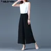 Streetwear Yaz Şifon kadın Pantolon Kadın Gevşek Yüksek Bel Geniş Bacak Pantolon Capris Kadınlar için Pantolon Kadın Artı Boyutu 210519