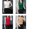 Koreaanse blouse vrouwen zijden s mouwloze shirt tops plus size vrouw vouwen satijn vrouwelijke v-hals slank vintage 210427