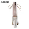 Eilyken Sexy PVC Transparent Gladiateur Sandales Peep Toe Chaussures Effacer Chunky talons Femmes Bottes 210608