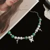 Chokers Hip Hop Imitation Pearls Necklace Cross Butterfly Green Glass Ball Clavicle Chain Couple Same Style For Women Jewelry Heal22