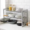 Retractable Kitchen Storage Rack & Organization Double-Layer Stainless Steel Under Sink Shelf Telescopic Desktop Floor Pot Shelves Cupboard Cabinet Racks ZL0637