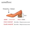 Sophitina Pumps Vrouw Oranje Lederen Bovenste Ondiepe Puntige Toe Hoge Kleurrijke Vierkante Hak Kantoor Dame Schoenen PC987 210513