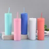 18 Colors Acrylic Skinny Tumbler 16oz Matte Straight Tumblers Double Wall AS Plastic Slim Juice Cup with Seal Lid