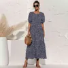 Sommar Polka Dot Plaid Print Maxi Klänning Kvinnor Elegant Puff Sleeve Casual Patchwork Loose Holiday Party Long Robe Vestidos 210522