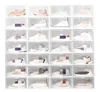 45st CLEAR Multicolor Shoe Box Foldbar Storage Plast Transparent Hem Organizer Staplable Display Överlagd Kombination Skor Containers Skåp Lådor