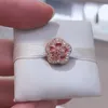 ローズゴールドメッキシルバーメタルピンクスパークリングピーチ花の花の魅力はヨーロッパのPandoraスタイルのジュエリービーズブレスレットにフィット