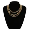 Women Choker Alloy Necklace Layers Curb Cuban Chain Link Punk Jewelry Adjustable