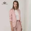 Bella Philosohy Spring Fashion Red Blazer Women OL Puff Sleeve Workwear Coat No Button Three Quarter Ladies Outwears 211122