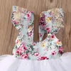 Mode Nette 0-5Y Outfit Sommer Party Neugeborenen Baby Mädchen Oansatz Blumen Druck Feste Spitze Knie-Länge Tutu Prinzessin Kleid q0716