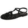 Kadın Flats Sandalet 2021 Yaz Rahat Çapraz Dokuma Kapalı Yuvarlak Ayak Deri Ayakkabı Vintage Moda Kahverengi Kadın Rahat Ayakkabılar FYR455H