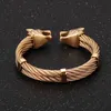 Rvs Viking Wolf Bangle Man Kabel Draad Goud/Zwart/Zilver Kleur Dier Manchet Armband Mannen Sieraden 210918