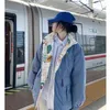 Woherb Reversible Parka Frauen Harajuku Winter Jacken Cartoon Druck Gepolsterten Mantel Vintage Lose Wadded Jacke Mujer Chaqueta 211130