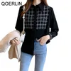 Plus Size Soft Stitching Plaid Blouse Women Vintage Full Sleeve Now-down Collar Lossa Casual Shirt Jacket Ladies S-2XL 210601